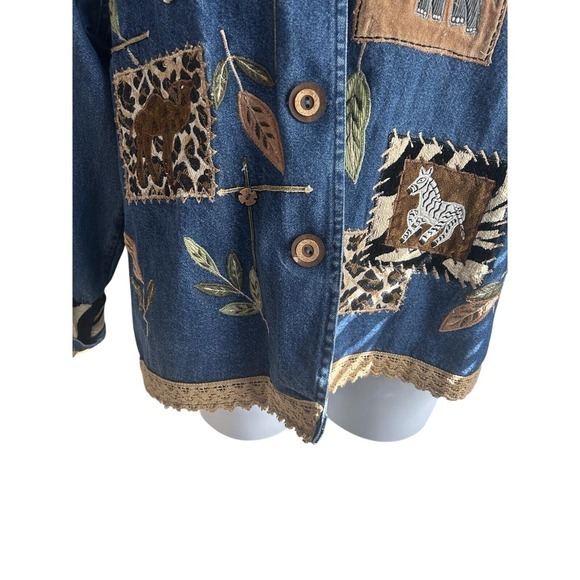 Vintage New Directions Women Medium Embroidery‎ Animal Print Blue Denim Jean - Picture 7 of 9